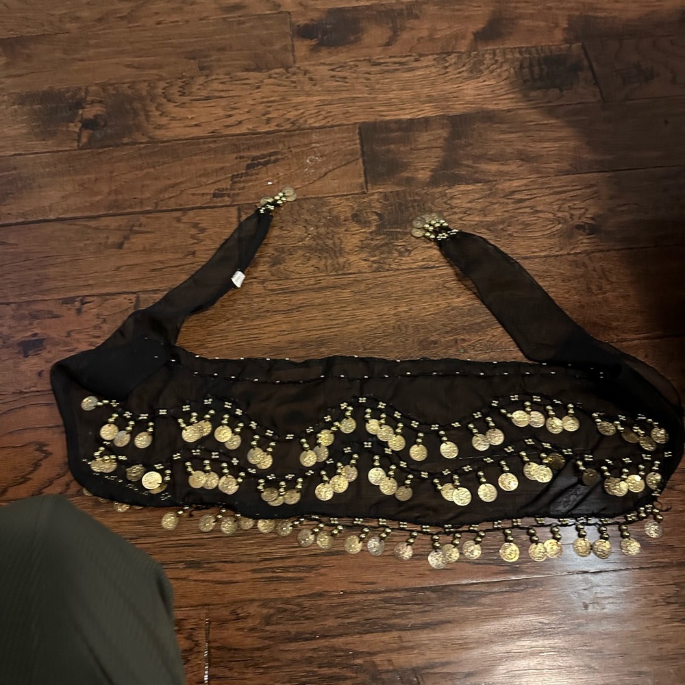 Old Black Belly Dance Hip Scarf with Gold Coins
